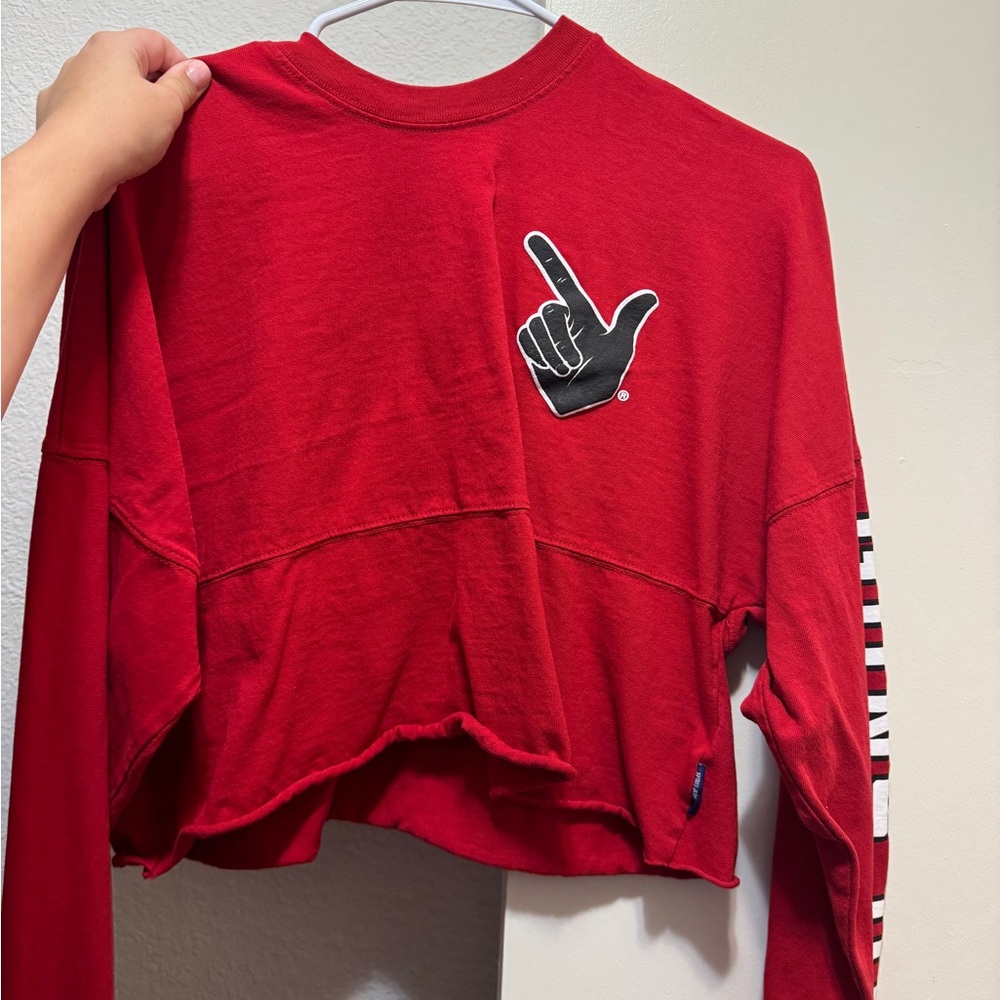 Red Long Sleeve Crop Top with Graphic